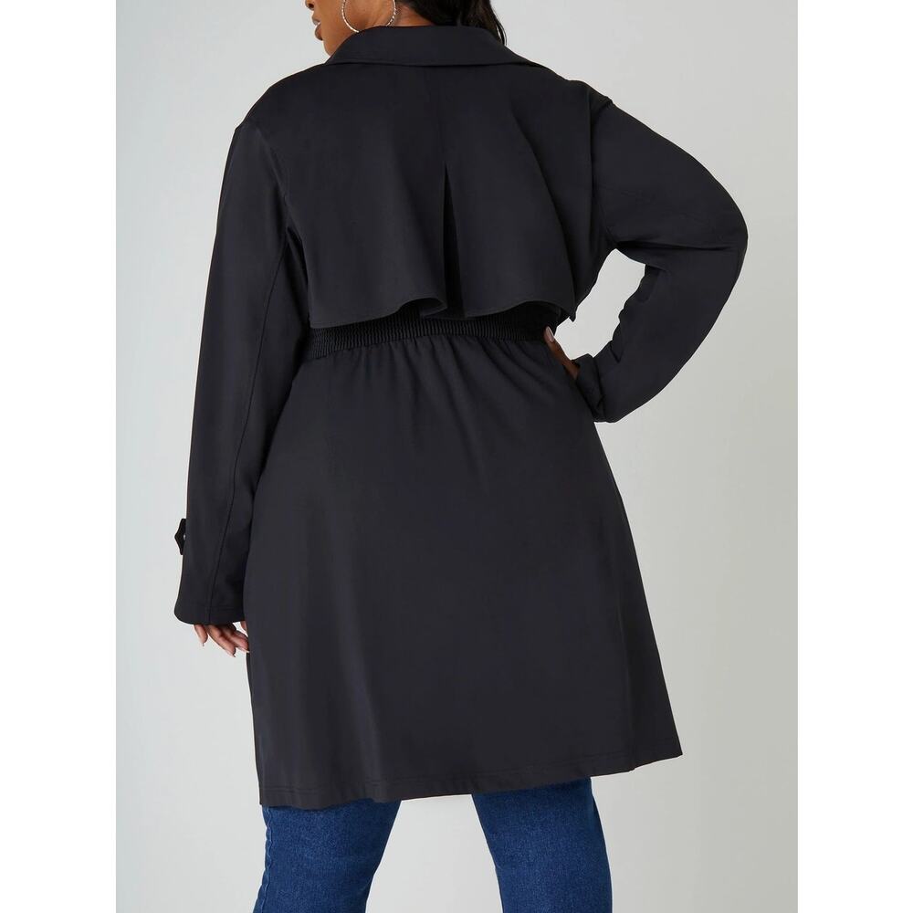 PLUS Size 22/24 3X | Women’s Black Stretch Twill Belted Trench Coat | NWT - Picture 2 of 6